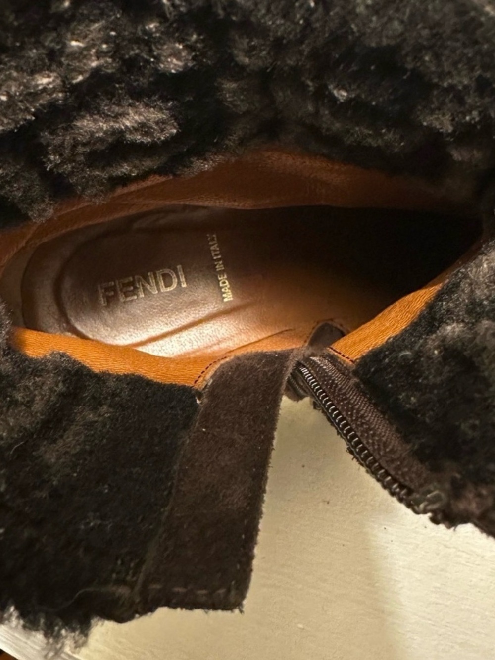 Fendi Zucca FF Logo Shearling Cuff Suede Ankle Boots Brown IT 36.5 US 5.5 - Picture 14 of 16